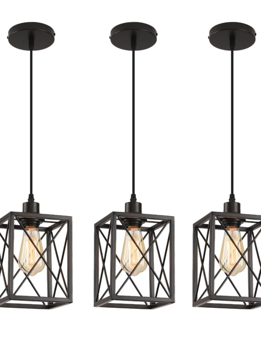 Amazon Black 3-Light Geometric Cage Pendant Light